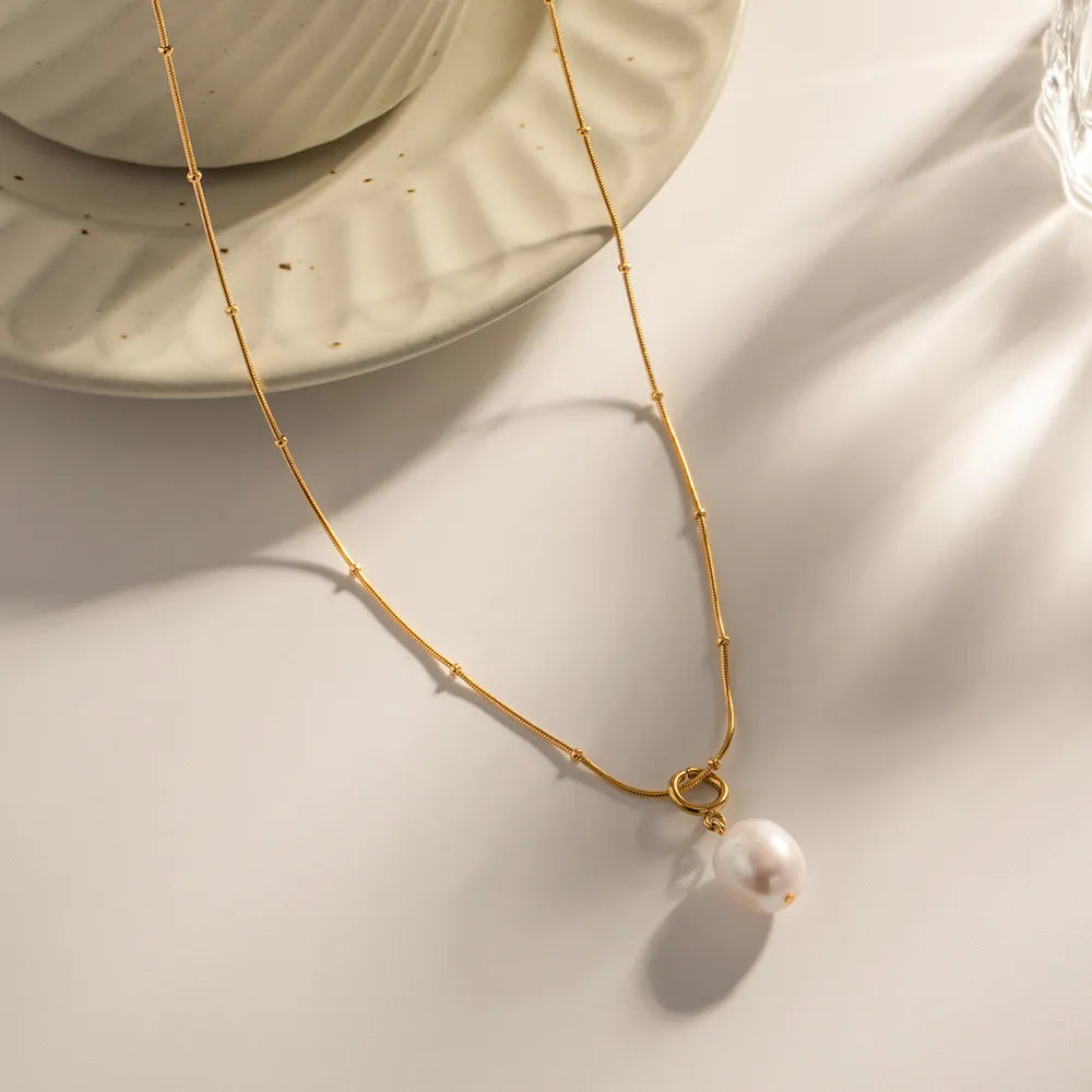 Waterproof Snake Chain Pearl Necklace