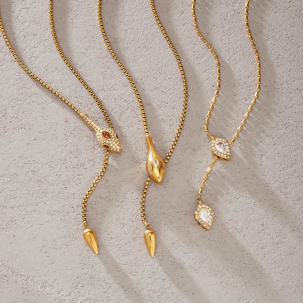 Snake Lariat Y-Necklace – Waterproof 18K Gold