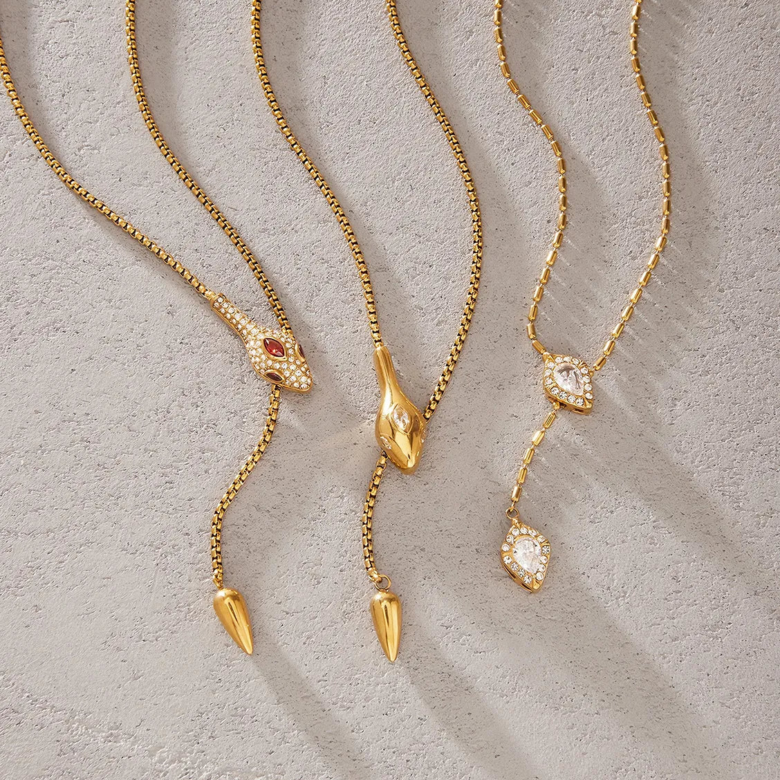 Snake Lariat Y-Necklace – Waterproof 18K Gold