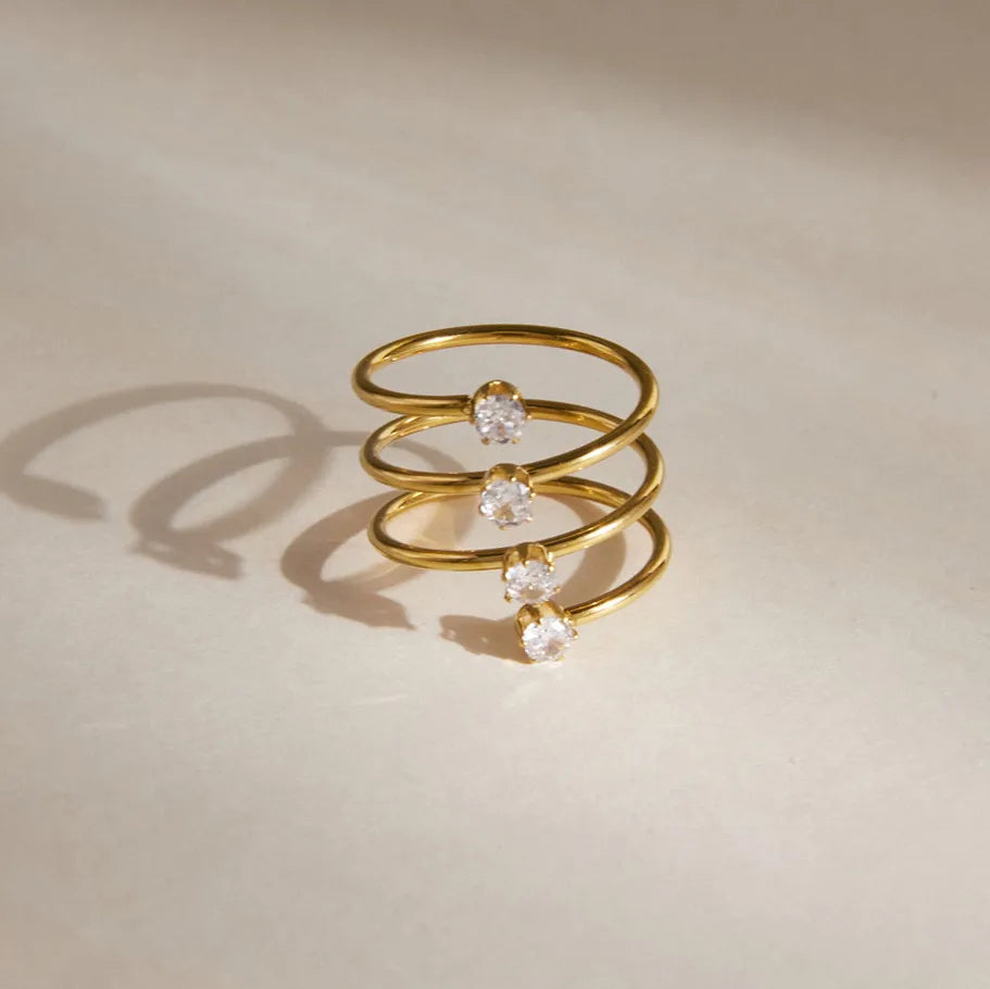 Waterproof Spiral CZ Stacked Open Ring