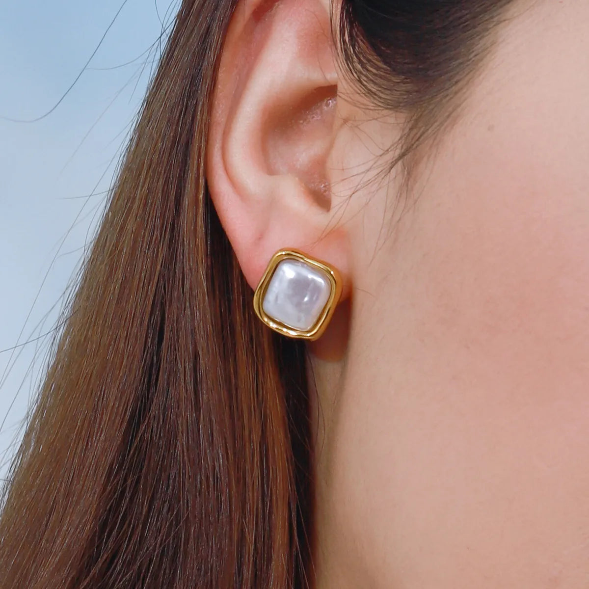 Waterproof Geometric Square Pearl Earrings