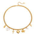 Waterproof Stainless Steel Chunky Charm Necklace | Gold Cross & Heart Layered Chain