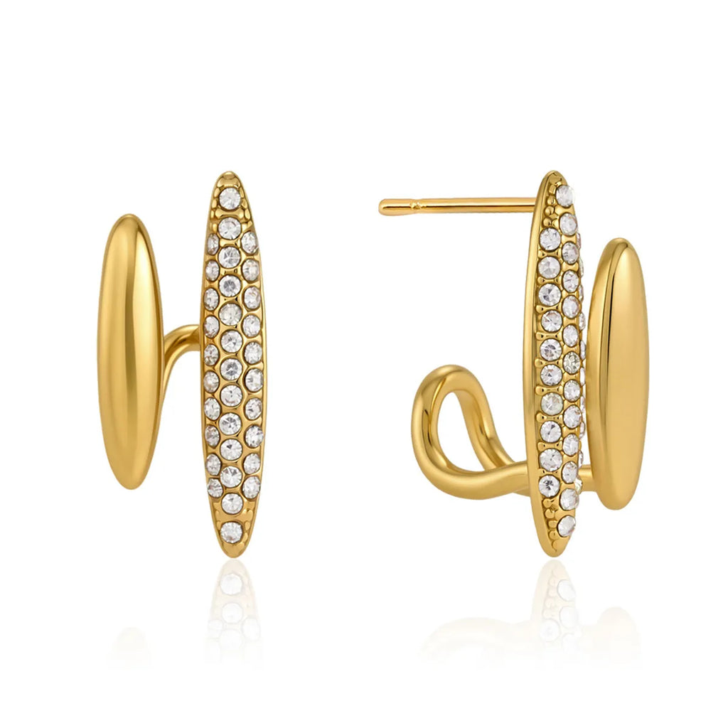 Gold Crystal Crawler & Huggie Stud Earrings – Waterproof