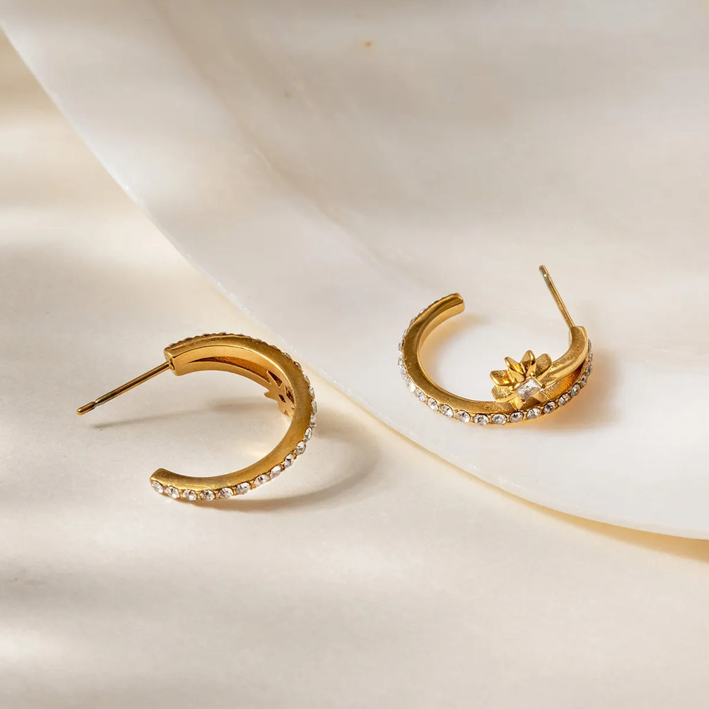 North Star Zirconia Double Hoop Earrings – Waterproof 18K Gold