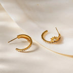 North Star Zirconia Double Hoop Earrings – Waterproof 18K Gold