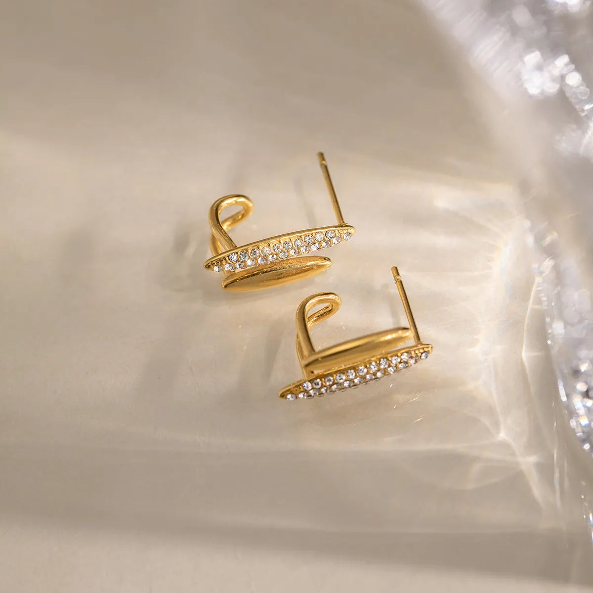 Gold Crystal Crawler & Huggie Stud Earrings – Waterproof