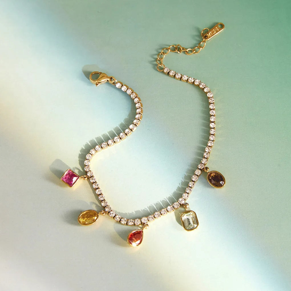 Waterproof Colorful CZ Charm Tennis Bracelet