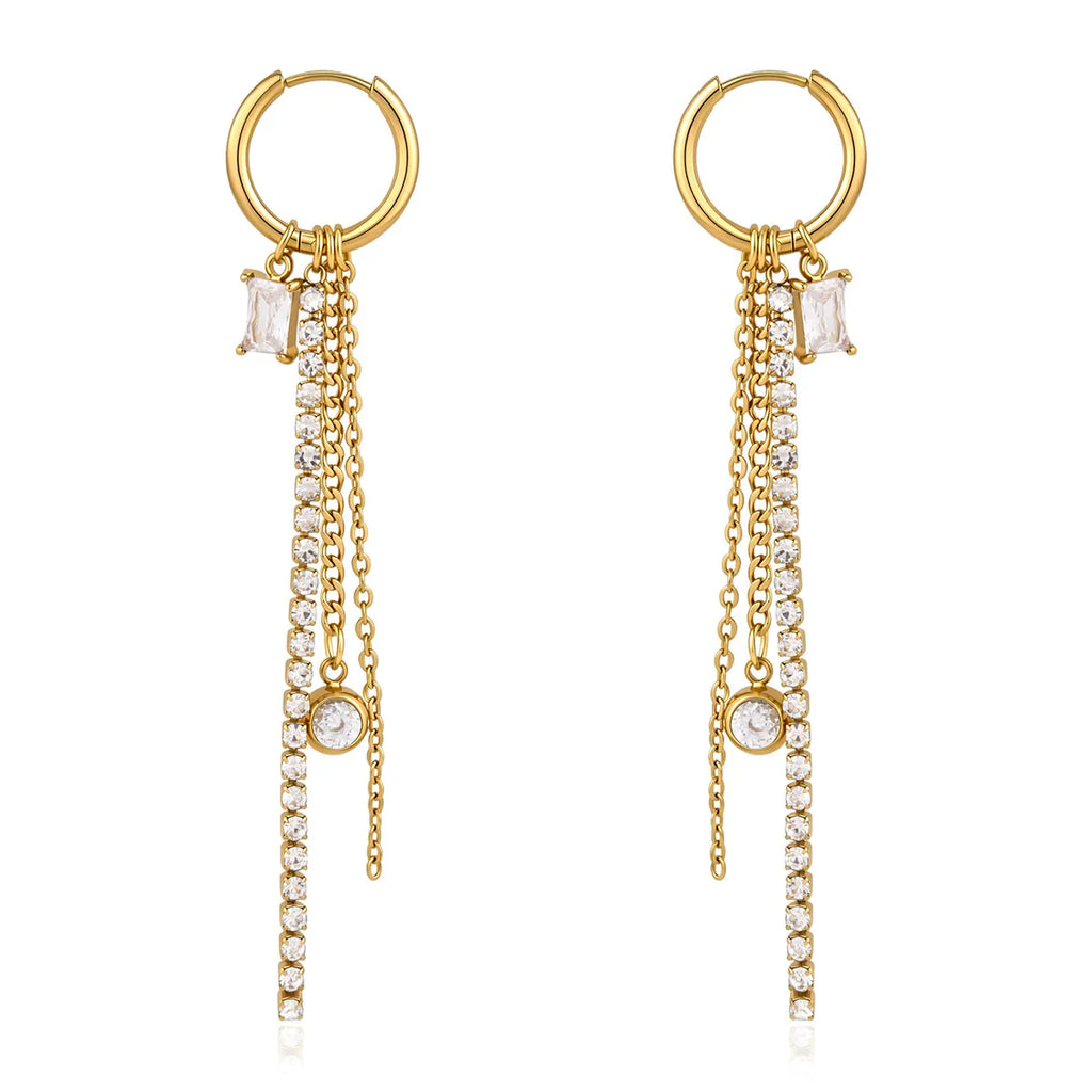 Waterproof Zircon Drop Hoop Earrings