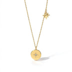Waterproof Gold CZ Coin Pendant Celestial Necklace