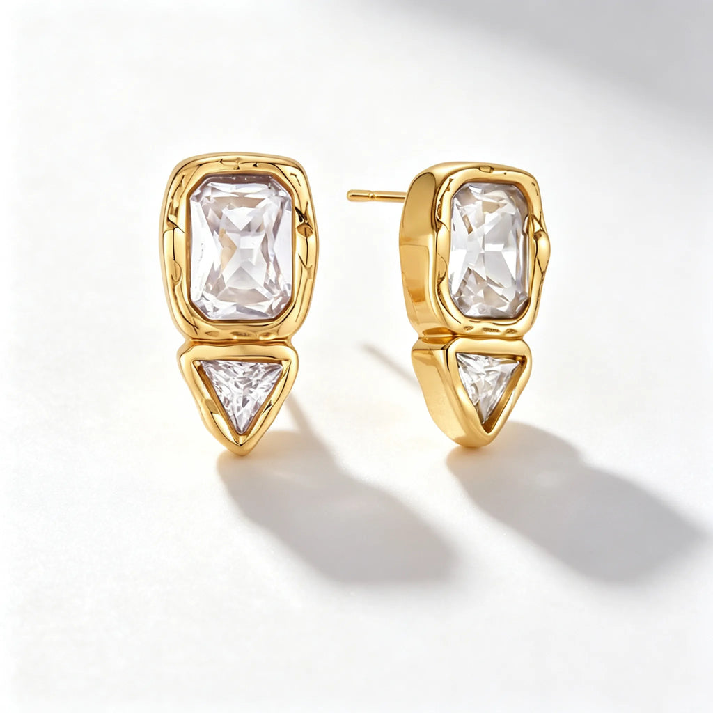 Bezel-Set CZ Statement Stud Earrings – Waterproof 18K Gold