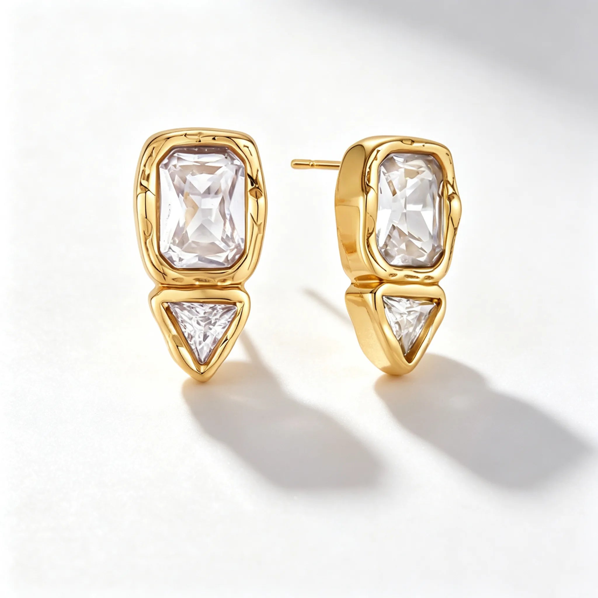 Bezel-Set CZ Statement Stud Earrings – Waterproof 18K Gold