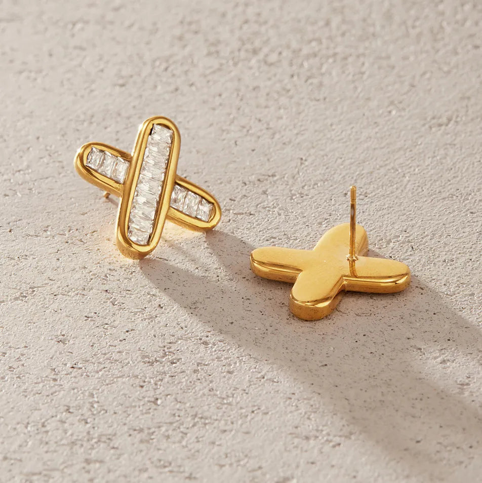 Waterproof Gold X Stud Earrings
