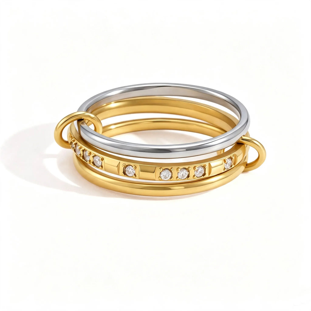 3-in-1 Interlocking Multi-Link Ring | Waterproof 18K Gold