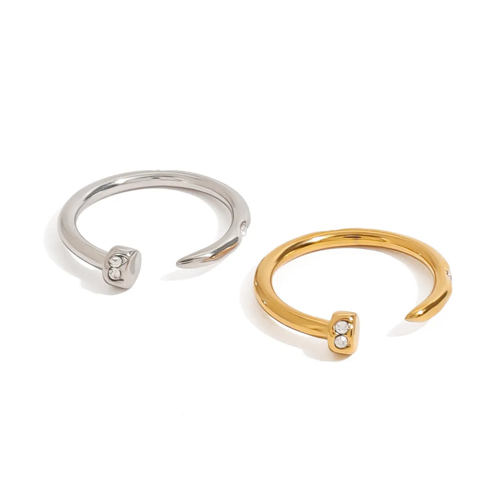 CZ Nail Head Open Ring – Waterproof 18K Gold & Silver