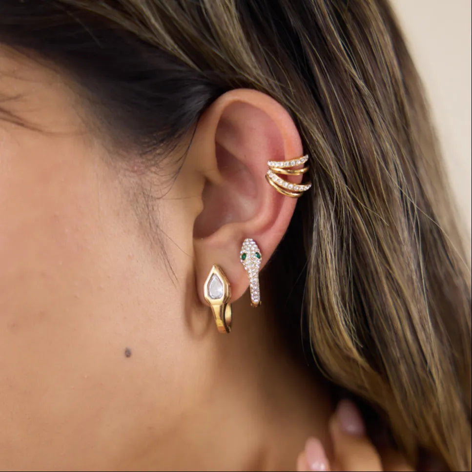 Snake Head Huggie & Ear Cuff Set – Waterproof Steel