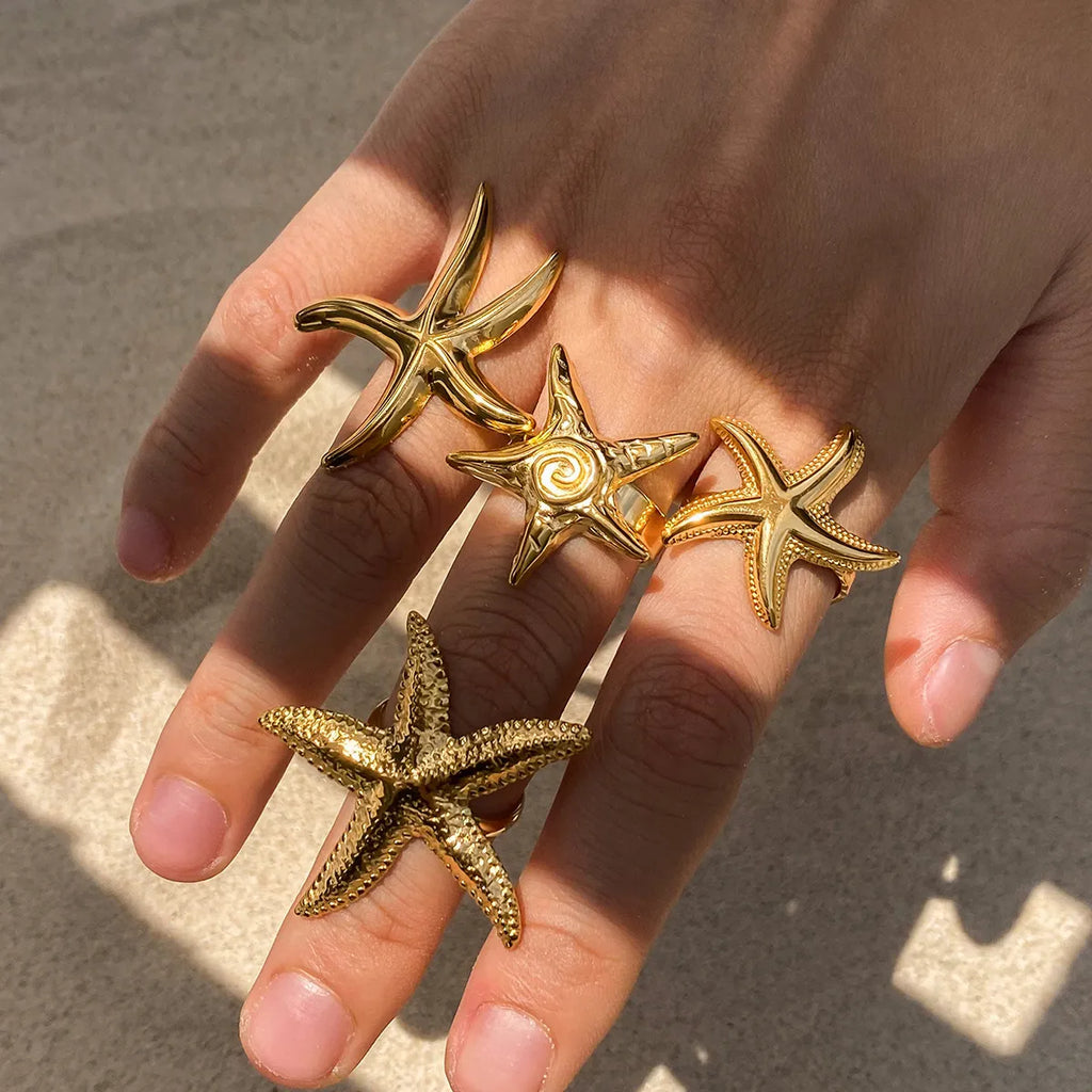 Starfish Gold Open Ring– Waterproof Stainless Steel