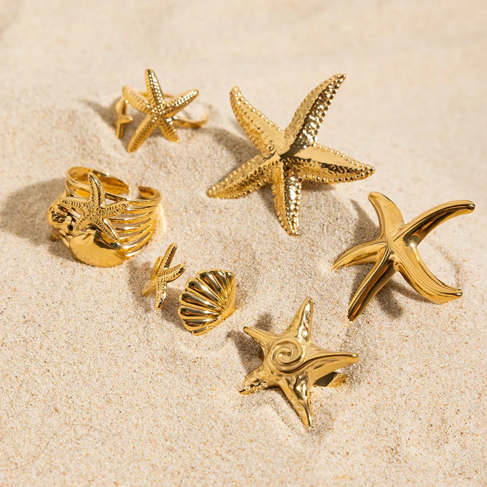 Starfish Gold Open Ring– Waterproof Stainless Steel