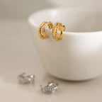 Textured Triple Band J-Hoop Earrings – Waterproof Steel