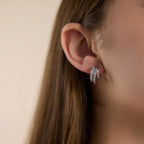 Textured Triple Band J-Hoop Earrings – Waterproof Steel