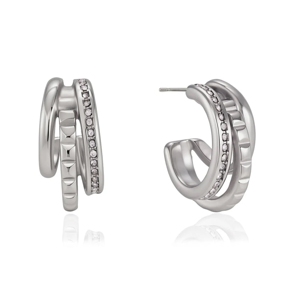 Textured Triple Band J-Hoop Earrings – Waterproof Steel
