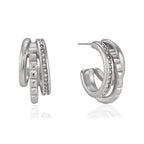 Textured Triple Band J-Hoop Earrings – Waterproof Steel