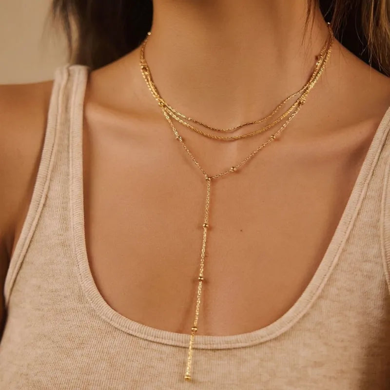 Triple Layer Chain Necklace | Waterproof 18K Gold