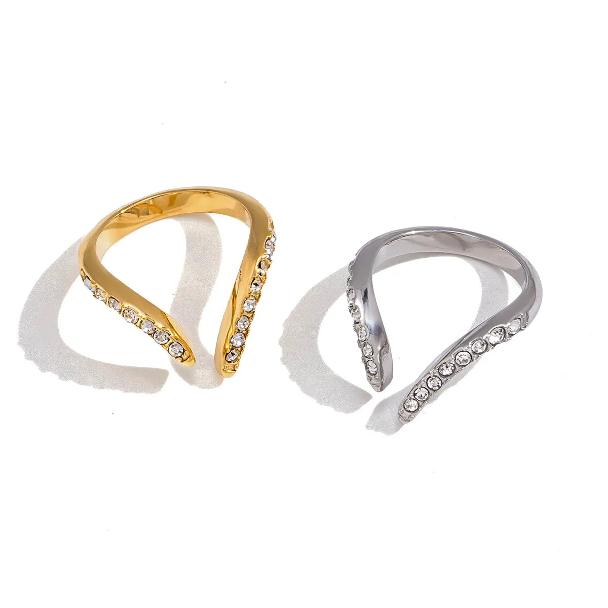 Crystal Wishbone V-Shape Open Ring – Waterproof Steel