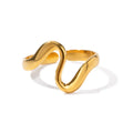 Waterproof Wavy Open Ring | Fluid Organic Gold Statement Ring