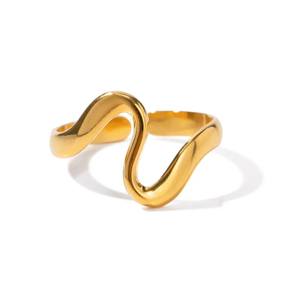 Waterproof Wavy Open Ring | Fluid Organic Gold Statement Ring