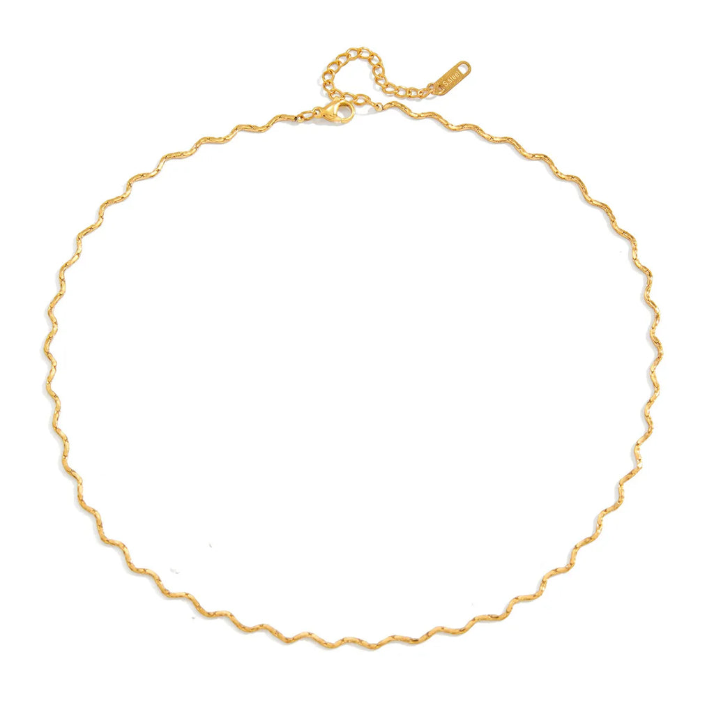 Waterproof Gold Layering Wavy Chain Necklace