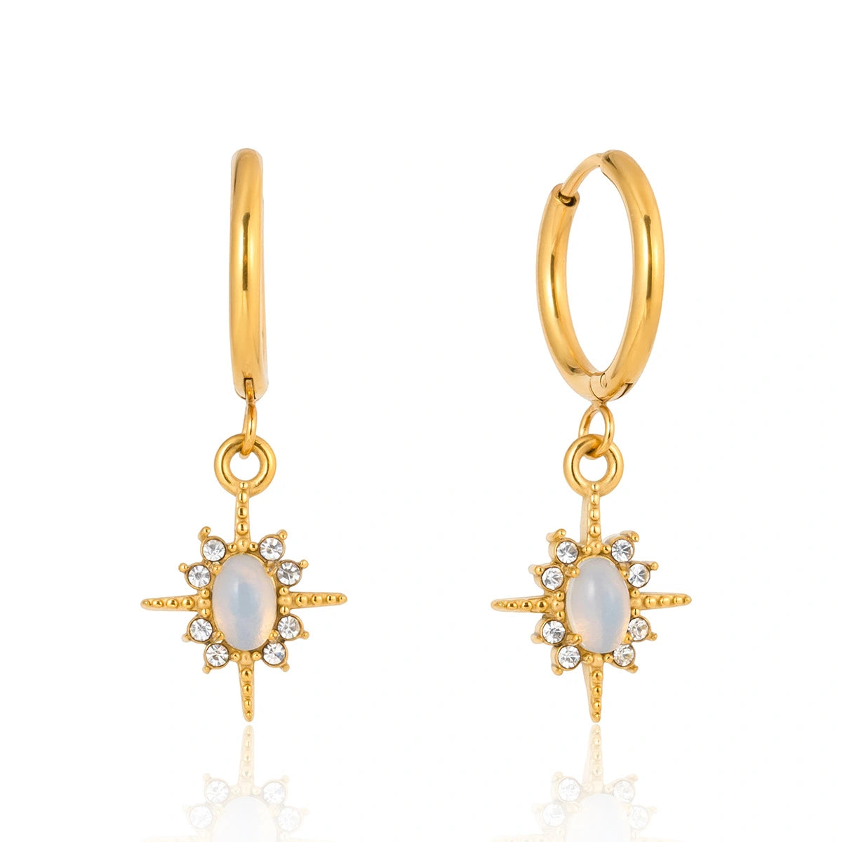 Opal Starburst Drop Huggie Earrings – Waterproof Steel