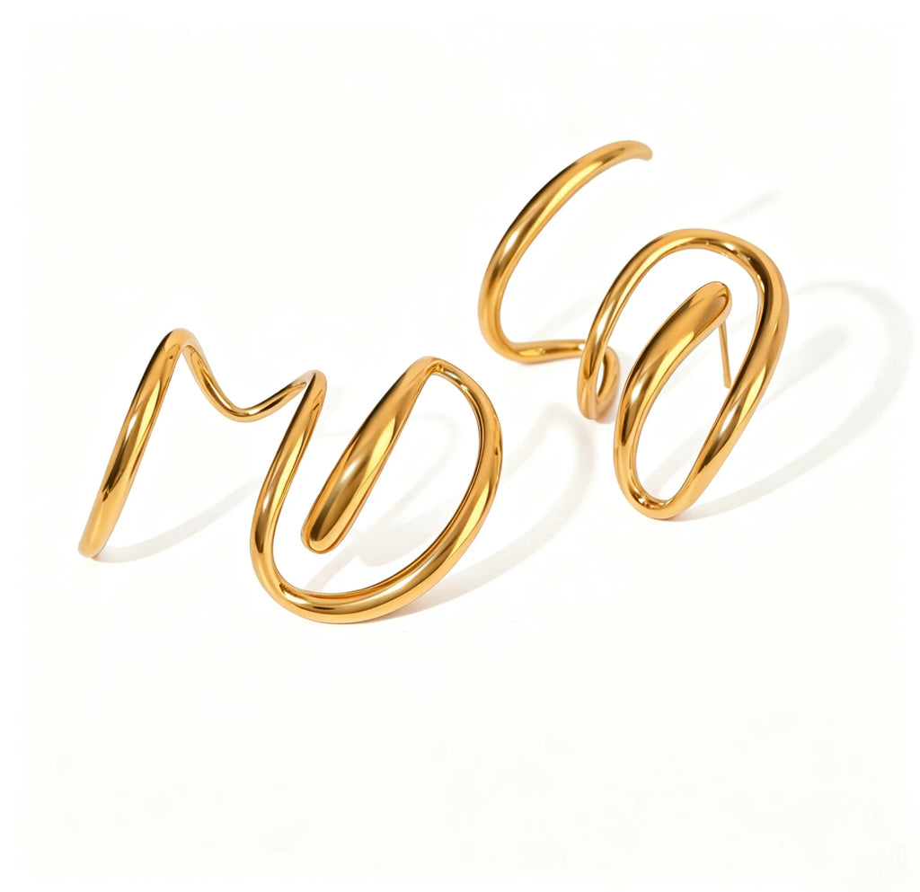 Gold Spiral Claw Drop Earrings | Waterproof Pear Zirconia
