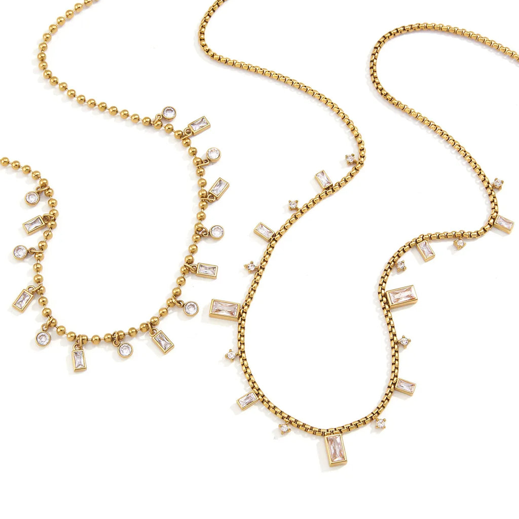 Waterproof CZ Station Necklace