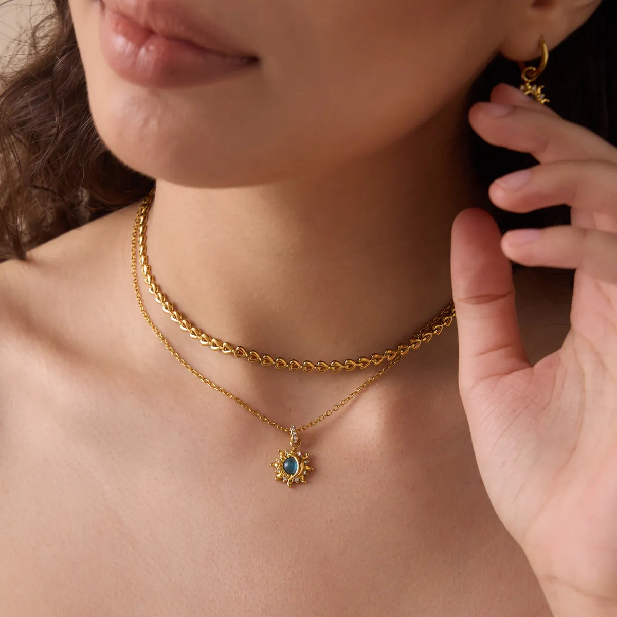 Sun & Moon Zirconia Jewelry Set – Waterproof 18K Gold