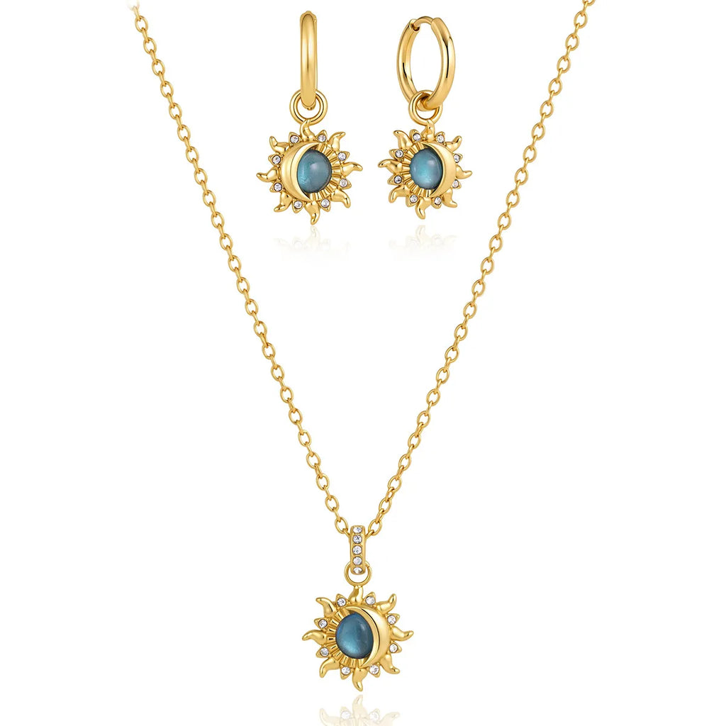 Sun & Moon Zirconia Jewelry Set – Waterproof 18K Gold