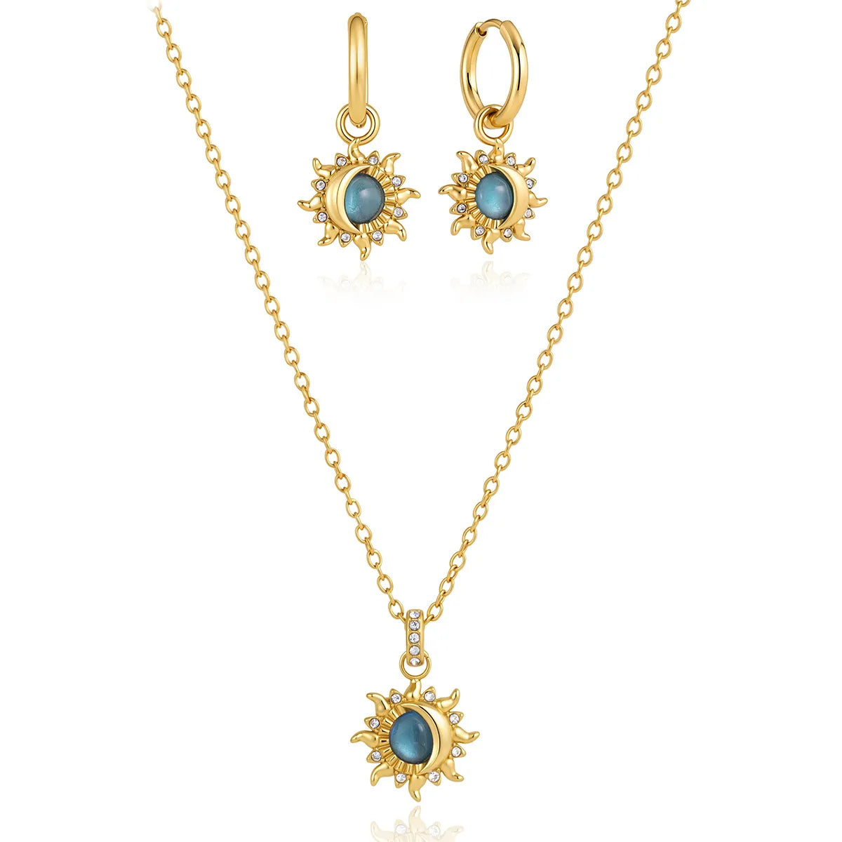 Sun & Moon Zirconia Jewelry Set – Waterproof 18K Gold