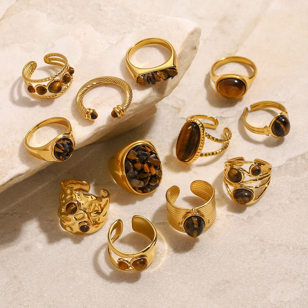 Waterproof Gold Tiger's Eye Open Ring