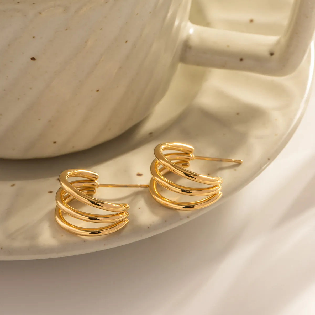 Triple Band Hoop Earrings – Waterproof 18K Gold