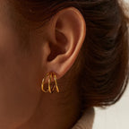 Triple Band Hoop Earrings – Waterproof 18K Gold