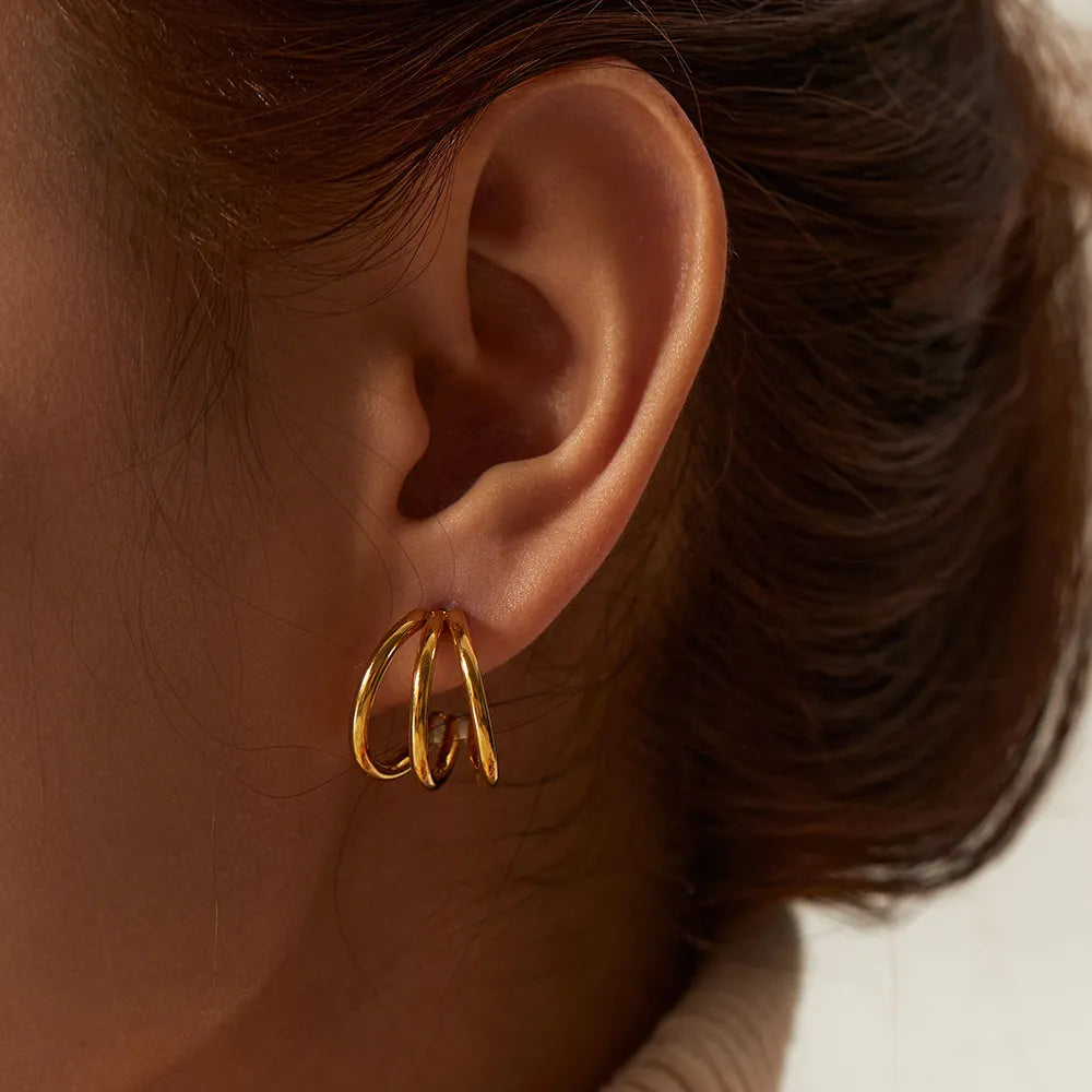 Triple Band Hoop Earrings – Waterproof 18K Gold