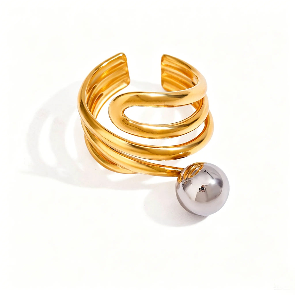 Waterproof Gold & Silver Ball Wrap Open Ring