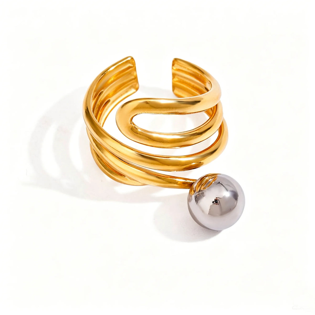 Waterproof Gold & Silver Ball Wrap Open Ring