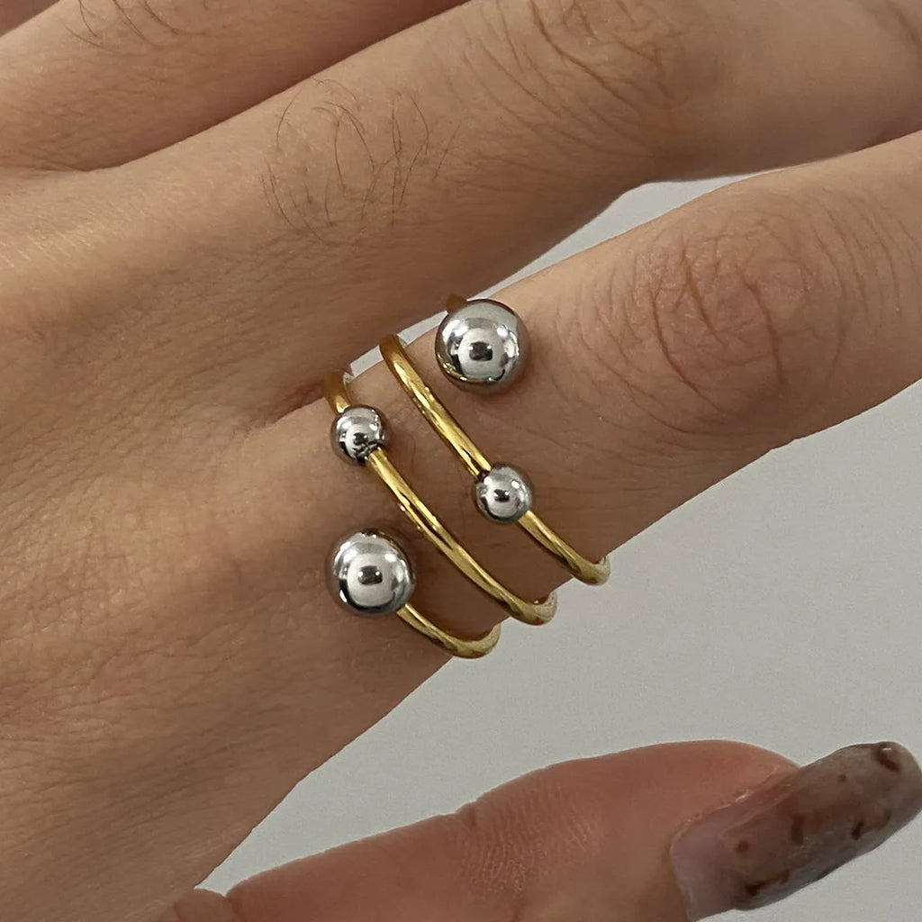 Two-Tone Spiral Ball Open Ring – Waterproof 18K Gold