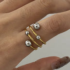 Two-Tone Spiral Ball Open Ring – Waterproof 18K Gold