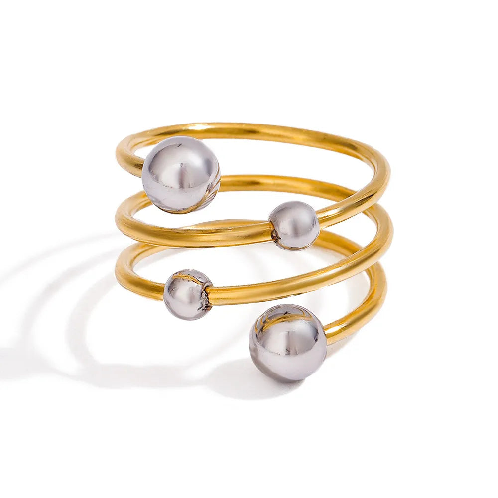 Two-Tone Spiral Ball Open Ring – Waterproof 18K Gold