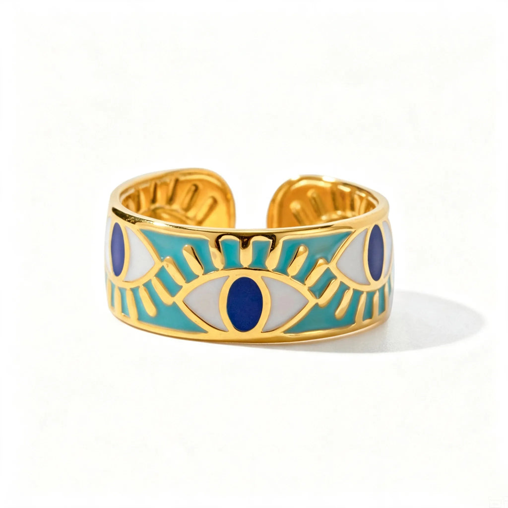 Lapis Lazuli Evil Eye Statement Ring | Waterproof 18K Gold