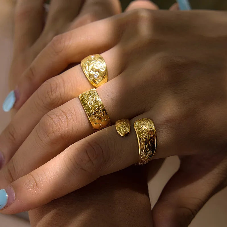 Waterproof Vintage Floral Open Ring