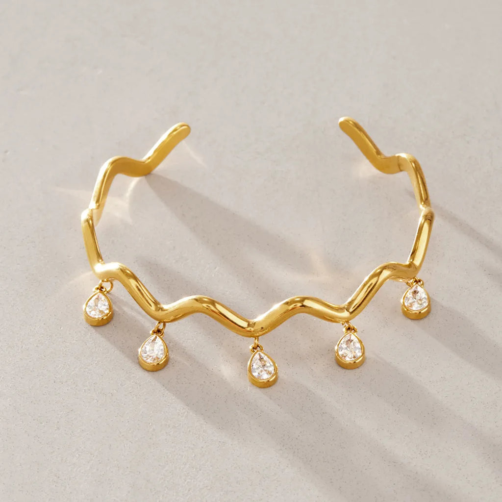 Waterproof  Wave Cuff CZ Bangle