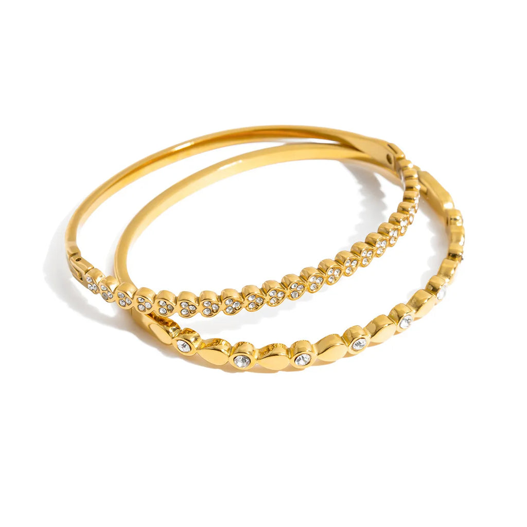 Zirconia Wave & Heart Hinged Bangle – Waterproof 18K Gold