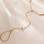 Bar & CZ Geometric Hand Chain Bracelet with Ring – Waterproof 18K Gold